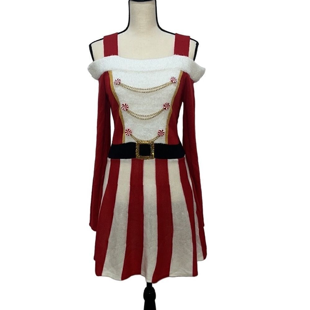Planet Gold Juniors Santa Cold-Shoulder Sweater Dress